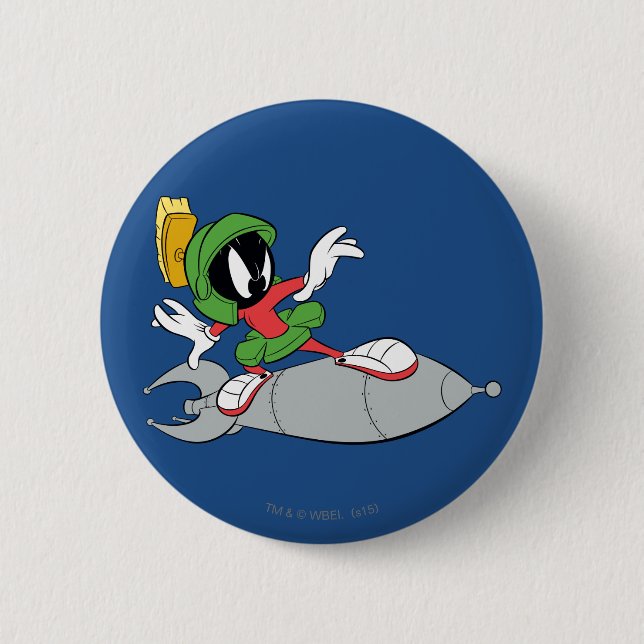 Macaron Rond 5 Cm MARVIN LE MARTIAN™ Riding Rocket (Devant)