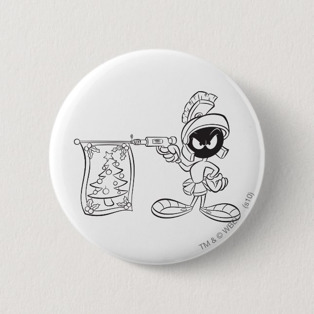 Macaron Rond 5 Cm MARVIN MARTIAN™ Arbre de Noël Pop Gun (Devant)