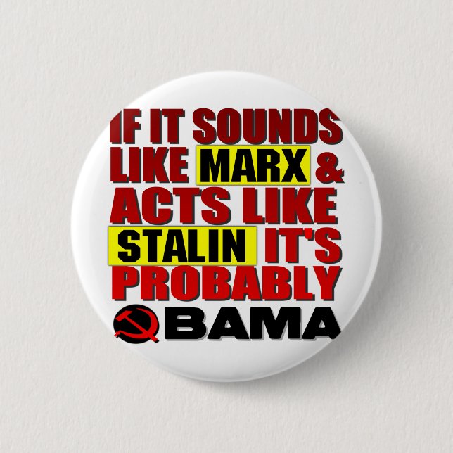 Macaron Rond 5 Cm Marx, Stalin ? Obama ! (Devant)
