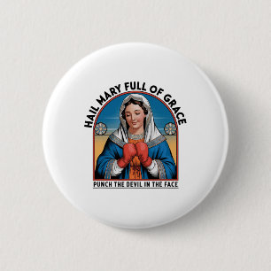 Macaron Rond 5 Cm Mary Religieux Boxe Tee Drôle Chrétien Punch Le