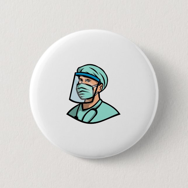 Macaron Rond 5 Cm Mascotte de masque Médicale professionnelle (Devant)