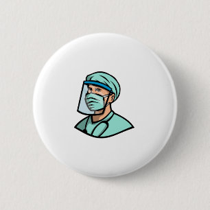 Macaron Rond 5 Cm Mascotte de masque Médicale professionnelle