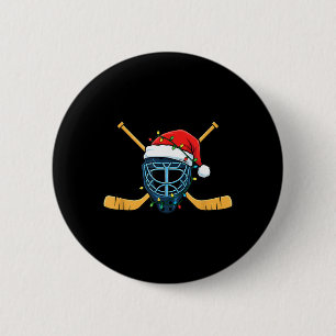 Macaron Rond 5 Cm Masque de hockey avec chapeau de Père Noël lumière