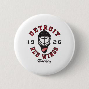 Macaron Rond 5 Cm Masque de hockey des Red Wings de Détroit Blanc Of