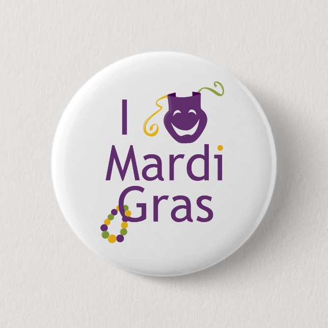 Macaron Rond 5 Cm Masque I Love Mardi Gras (Devant)