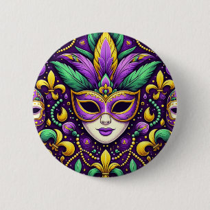 Macaron Rond 5 Cm Masque Mardi Gras/perles/fleur de lis