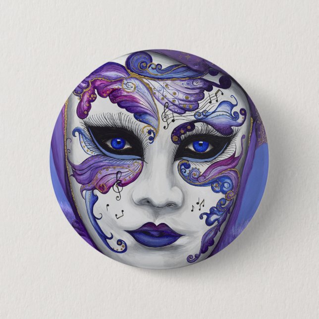 Macaron Rond 5 Cm Masque pourpre de carnaval par PSOVART (Devant)