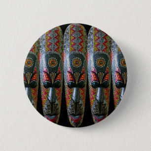 Macaron Rond 5 Cm Masque tribal africain peint à la main