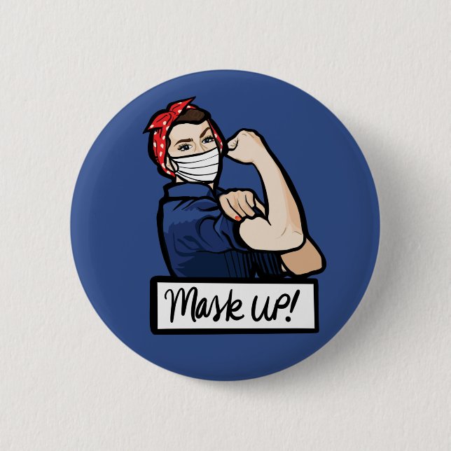 Macaron Rond 5 Cm Masque UP Rosie le Riveter (Devant)