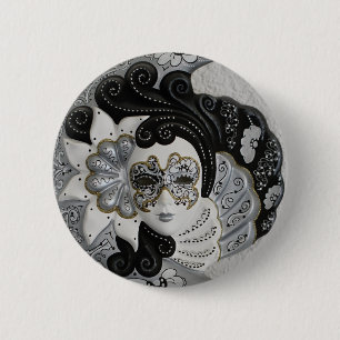 Macaron Rond 5 Cm Masque vénitien argent or