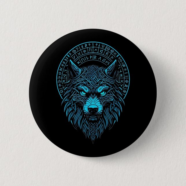 Macaron Rond 5 Cm Masque Wolf Odin Runes Norse Compass Viking (Devant)