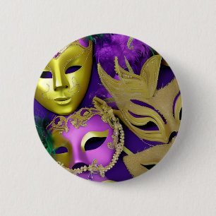 Macaron Rond 5 Cm Masques mardi Gras violet et or mascarade