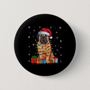 Macaron Rond 5 Cm Mastiff Chien moche Noël illumine Santa Hat Mastif