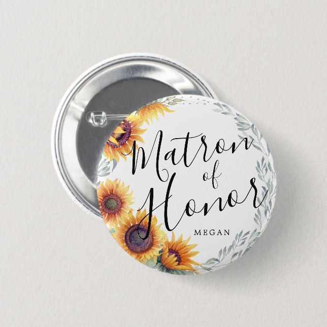 Macaron Rond 5 Cm Matron d'honneur fleurs de tournesol personnalisé  (Devant & derrière)