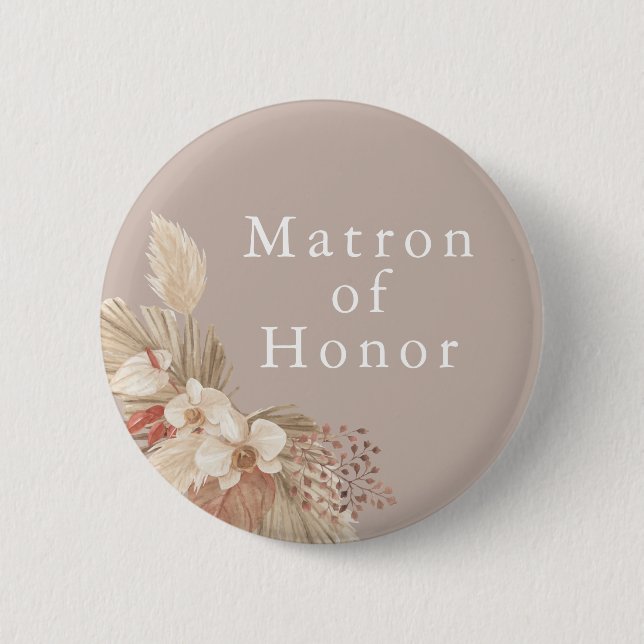Macaron Rond 5 Cm Matron d'honneur Mariage Boho Pampas Grass (Devant)