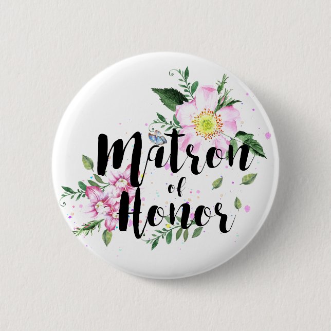Macaron Rond 5 Cm Matron d'honneur Mariage d'aquarelle rose (Devant)