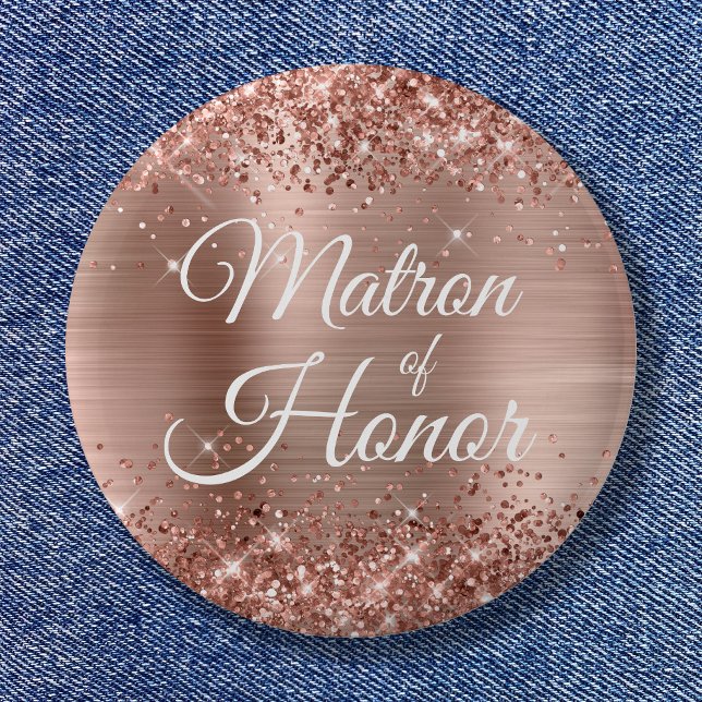 Macaron Rond 5 Cm Matron of Honor Glittery Rose Gold Foil (Matron of Honor Glittery Rose Gold Foil Button)