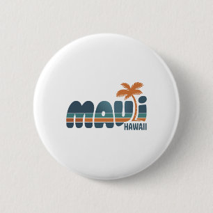Macaron Rond 5 Cm Maui Hawaii Vintage Surf Plage Surf 70's Rétro