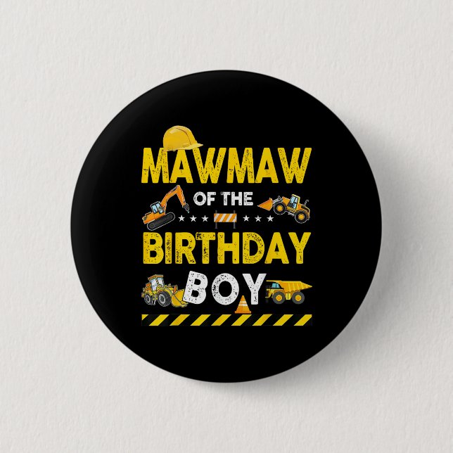 Macaron Rond 5 Cm Mawmaw De L'Anniversaire Boy Construction Ouvrier  (Devant)