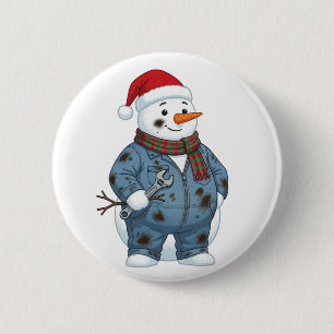 Macaron Rond 5 Cm Mécanicien Bonhomme de Neige Noël 2026 Fête Bleu C