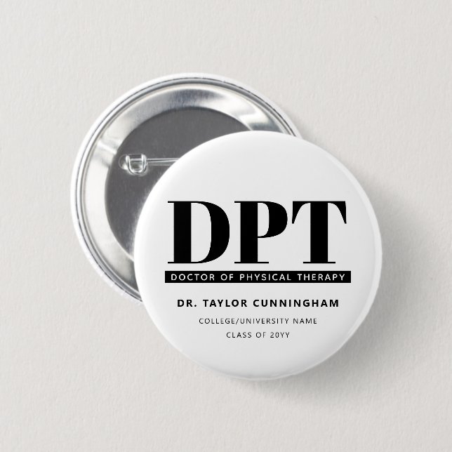 Macaron Rond 5 Cm Médecin DPT moderne personnalisé de thérapie physi (Devant & derrière)