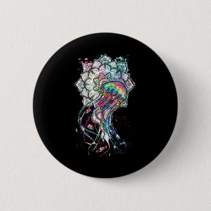 Macaron Rond 5 Cm Méduse Aquarelle Chakra Animal Marin Yoga Boho A