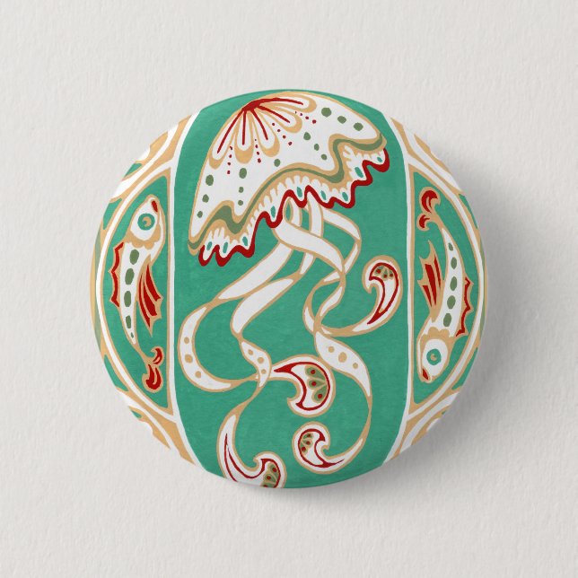 Macaron Rond 5 Cm Méduses de Nouveau d'art or de turquoise de bouton (Devant)