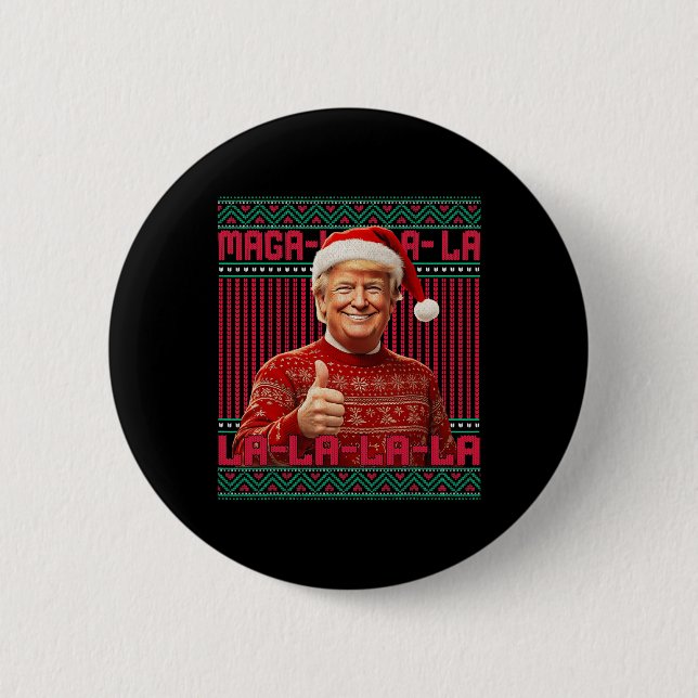 Macaron Rond 5 Cm Mega La La Donald Trump Potus 47 Mauvais Noël (Devant)