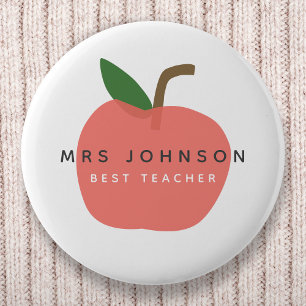 Macaron Rond 5 Cm Meilleur enseignant Apple Cute Fun Nom Moderne S