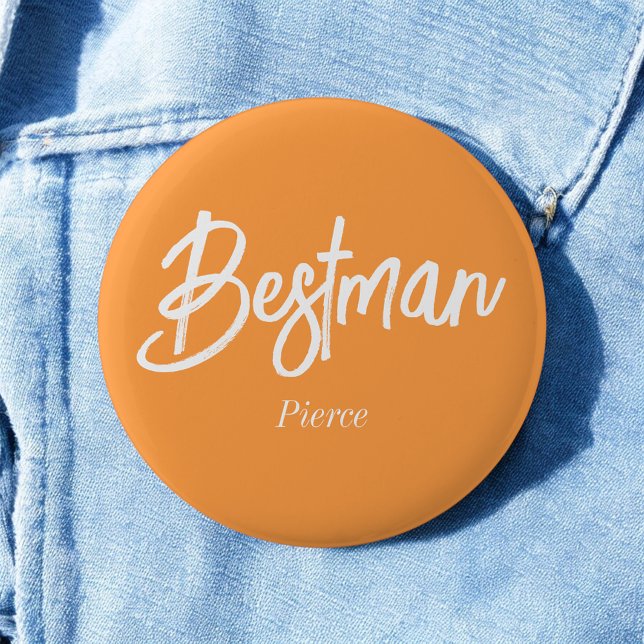 Macaron Rond 5 Cm Meilleur homme Orange Blanc Bouton de mariage (Créateur téléchargé)