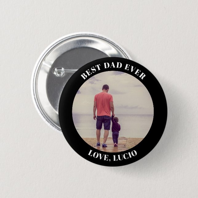 Macaron Rond 5 Cm Meilleur papa photo personnalisée noir (Devant & derrière)