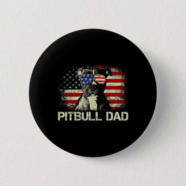 Macaron Rond 5 Cm Meilleur Pitbull Papa Jamais Chemise Drapeau Améri (Devant)