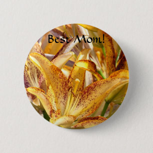 Macaron Rond 5 Cm Meilleure Maman ! bouton Fleurs de lily Orange Lys