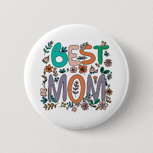 Macaron Rond 5 Cm Meilleure maman Floral Pin