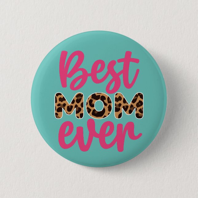 Macaron Rond 5 Cm Meilleure maman jamais Empreinte de léopard Motif  (Devant)