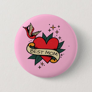 Macaron Rond 5 Cm [ Meilleure maman ] tatouage cardiaque de l'ancien