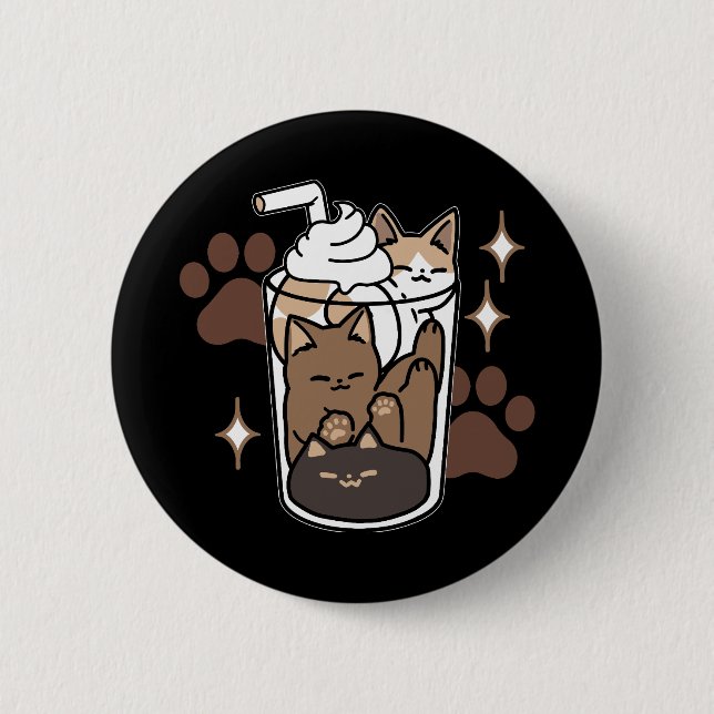 Macaron Rond 5 Cm Mélange Purr-Fect : Conception de café pour le caf (Devant)