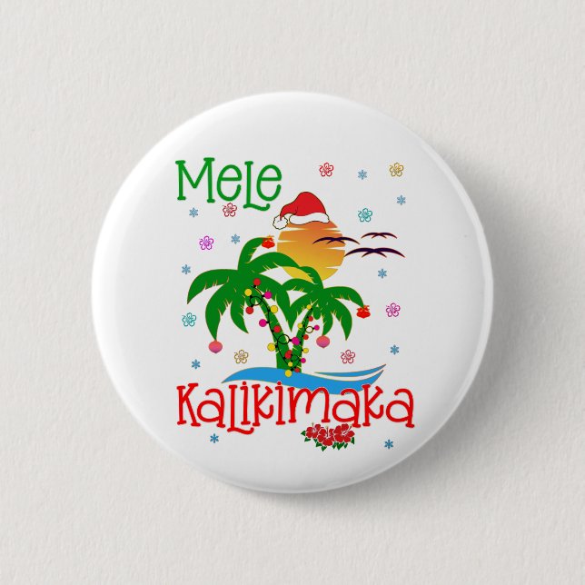 Macaron Rond 5 Cm Mele Kalikimaka Hawaiian Joyeux Noël Aloha  (Devant)