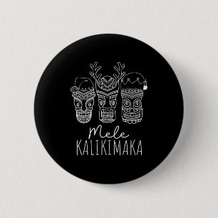 Macaron Rond 5 Cm Mele Kalikimaka Noël Hawaïen Masque Tiki Santa