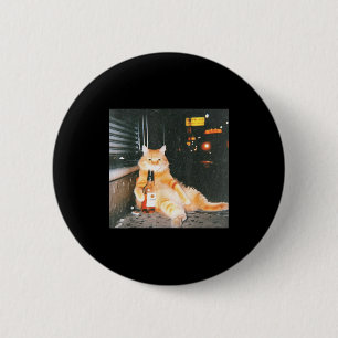 Macaron Rond 5 Cm Mème de chat ivre vintage dans une rue nocturne dr
