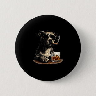 Macaron Rond 5 Cm Mème drôle de pitbull fumant cigare whisky chien p