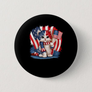 Macaron Rond 5 Cm Memorial Day Chat Funny Kitten 4 juillet Patrioti