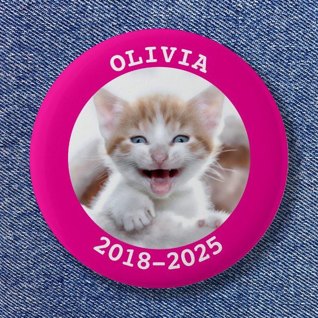 Macaron Rond 5 Cm Mémorial photo pour animaux roses Hot (Hot Pink Pet Photo Memorial Button)