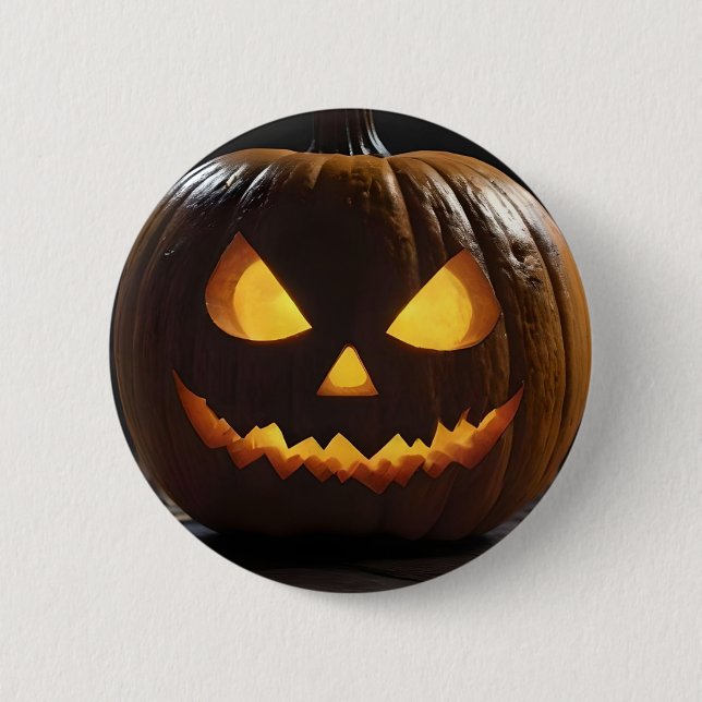 Macaron Rond 5 Cm Menacer Citrouille Halloween, (Devant)