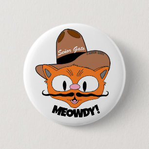 Macaron Rond 5 Cm MEOWDY ! Bouton Dessin Mustache Cowboy