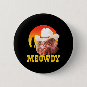 Macaron Rond 5 Cm Meowdy ! Funny Country Music Chat Cowboy Casquette