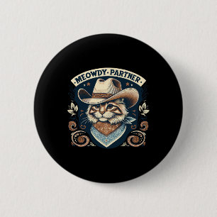 Macaron Rond 5 Cm Meowdy Partenaire Chat Cowboy Casquette Howdy Funn