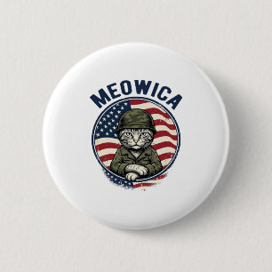 Macaron Rond 5 Cm Meowica Chat Patriotique Chemise Gravure Vintage D