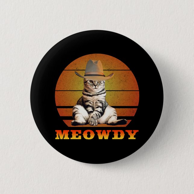 Macaron Rond 5 Cm Meowny Funny Cowboy Chat (Devant)