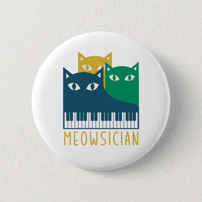 Macaron Rond 5 Cm Meowsician Piano Keyboard Cat Kitten Lover Cadeau (Devant)